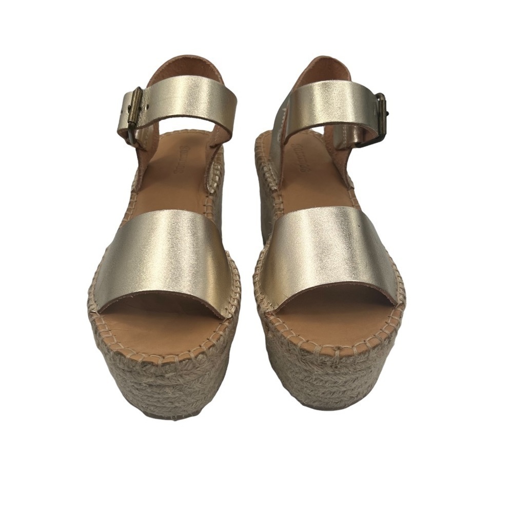 Soludos Gold Leather Platform Jute Braided Wedge Sandals Size 5.5 Women’s